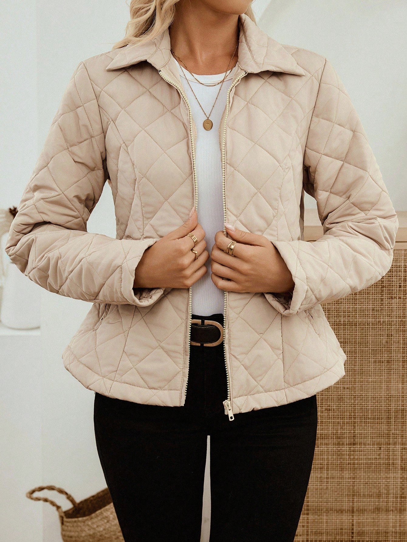 EMERY ROSE Women's Casual Solid Color Jacket, Autumn/Winter Quilted Jacket Women Jacket Women Coats Women Jackets Outerwear Women Women Quilted Jacket Women Outerwear Winter Clothes For Women Winter Jacket Winter Coat Winter Coat Women Winter Clothes Wom
