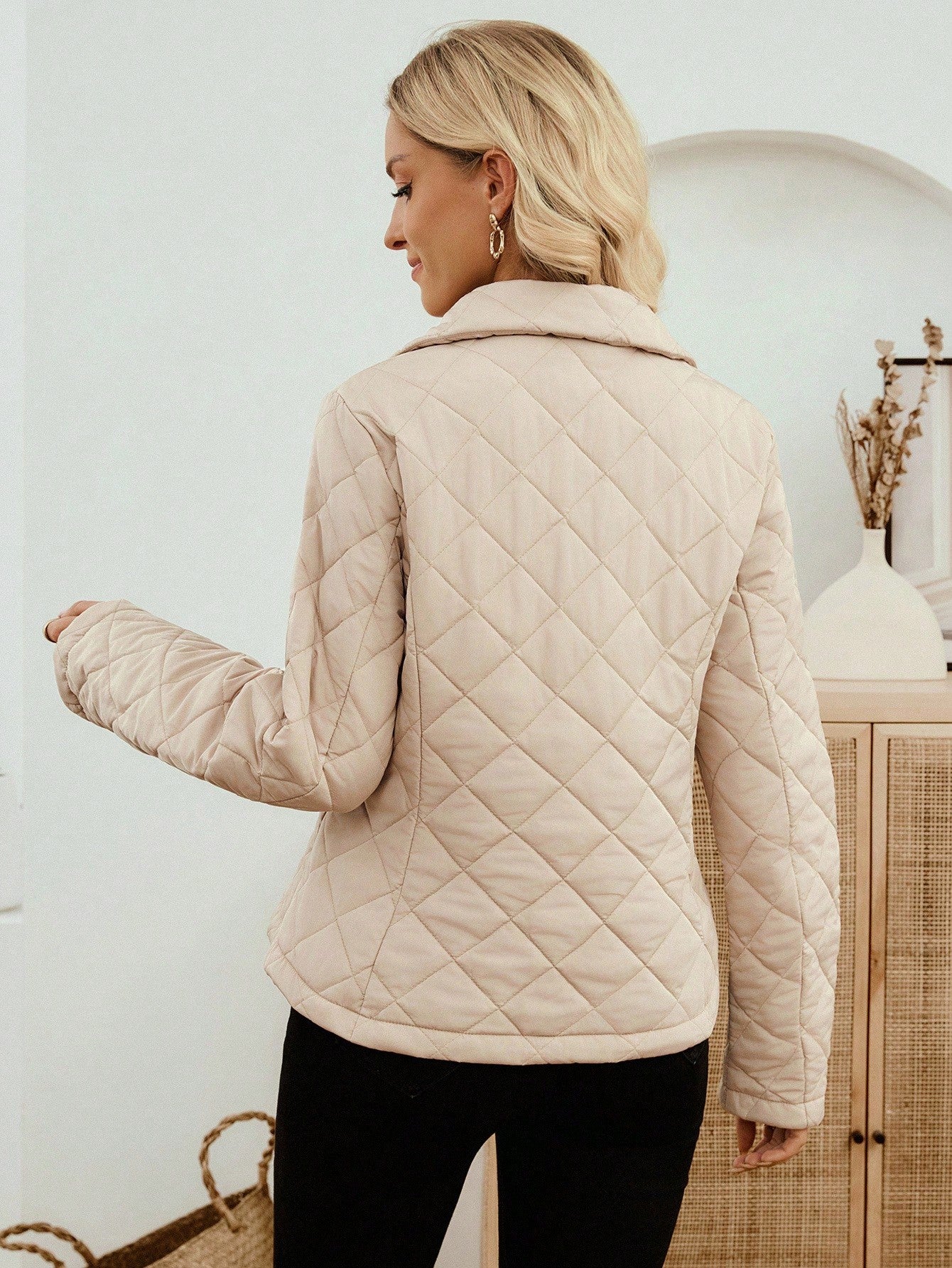EMERY ROSE Women's Casual Solid Color Jacket, Autumn/Winter Quilted Jacket Women Jacket Women Coats Women Jackets Outerwear Women Women Quilted Jacket Women Outerwear Winter Clothes For Women Winter Jacket Winter Coat Winter Coat Women Winter Clothes Wom