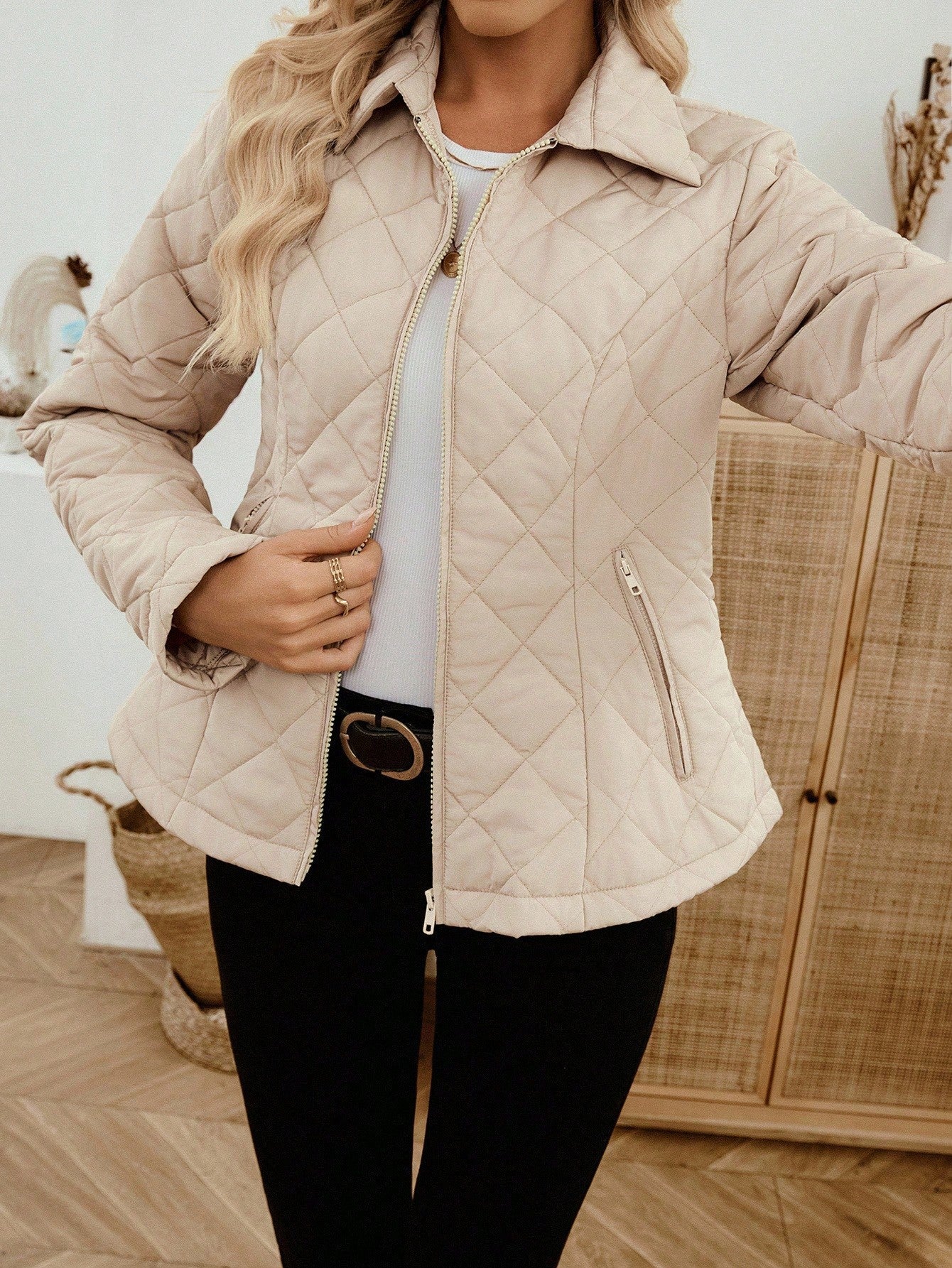 EMERY ROSE Women's Casual Solid Color Jacket, Autumn/Winter Quilted Jacket Women Jacket Women Coats Women Jackets Outerwear Women Women Quilted Jacket Women Outerwear Winter Clothes For Women Winter Jacket Winter Coat Winter Coat Women Winter Clothes Wom