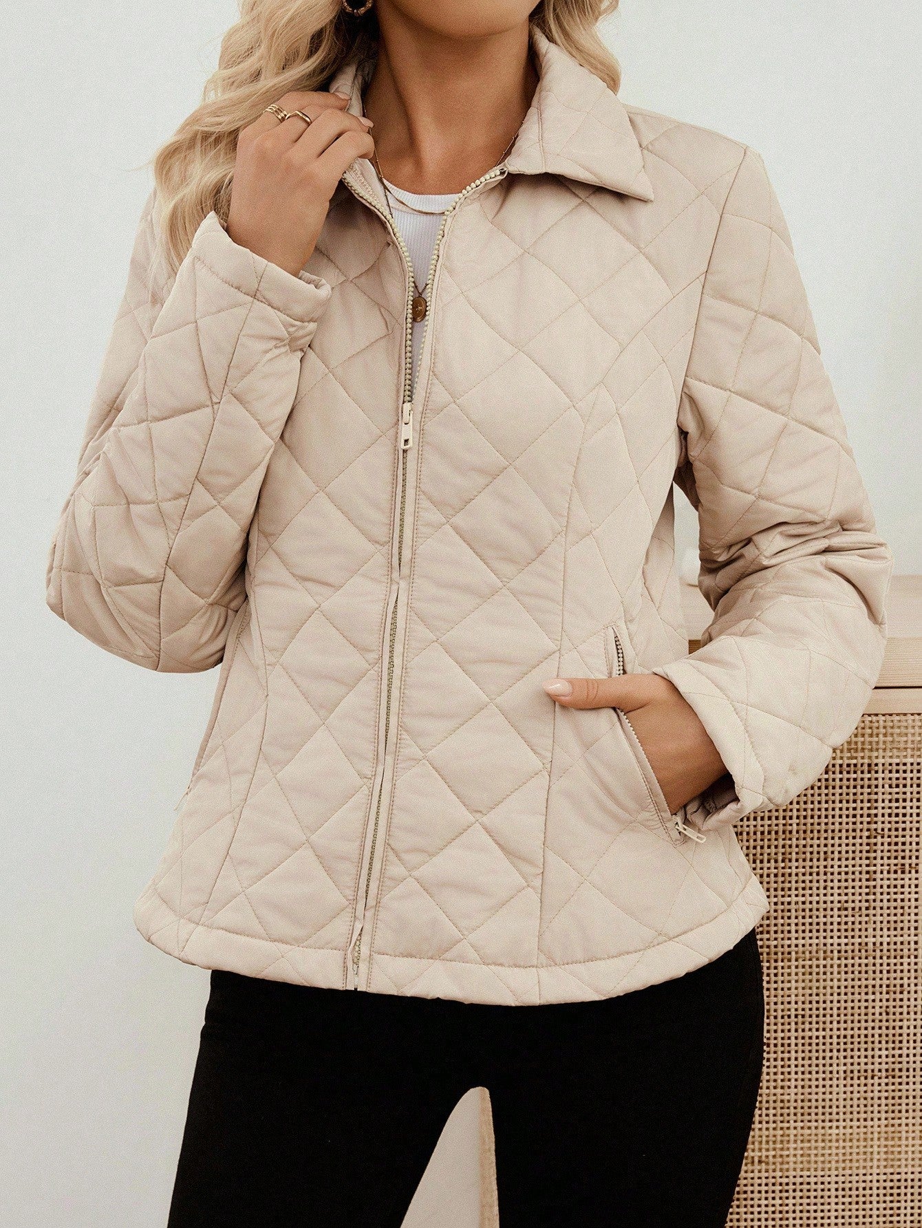 EMERY ROSE Women's Casual Solid Color Jacket, Autumn/Winter Quilted Jacket Women Jacket Women Coats Women Jackets Outerwear Women Women Quilted Jacket Women Outerwear Winter Clothes For Women Winter Jacket Winter Coat Winter Coat Women Winter Clothes Wom