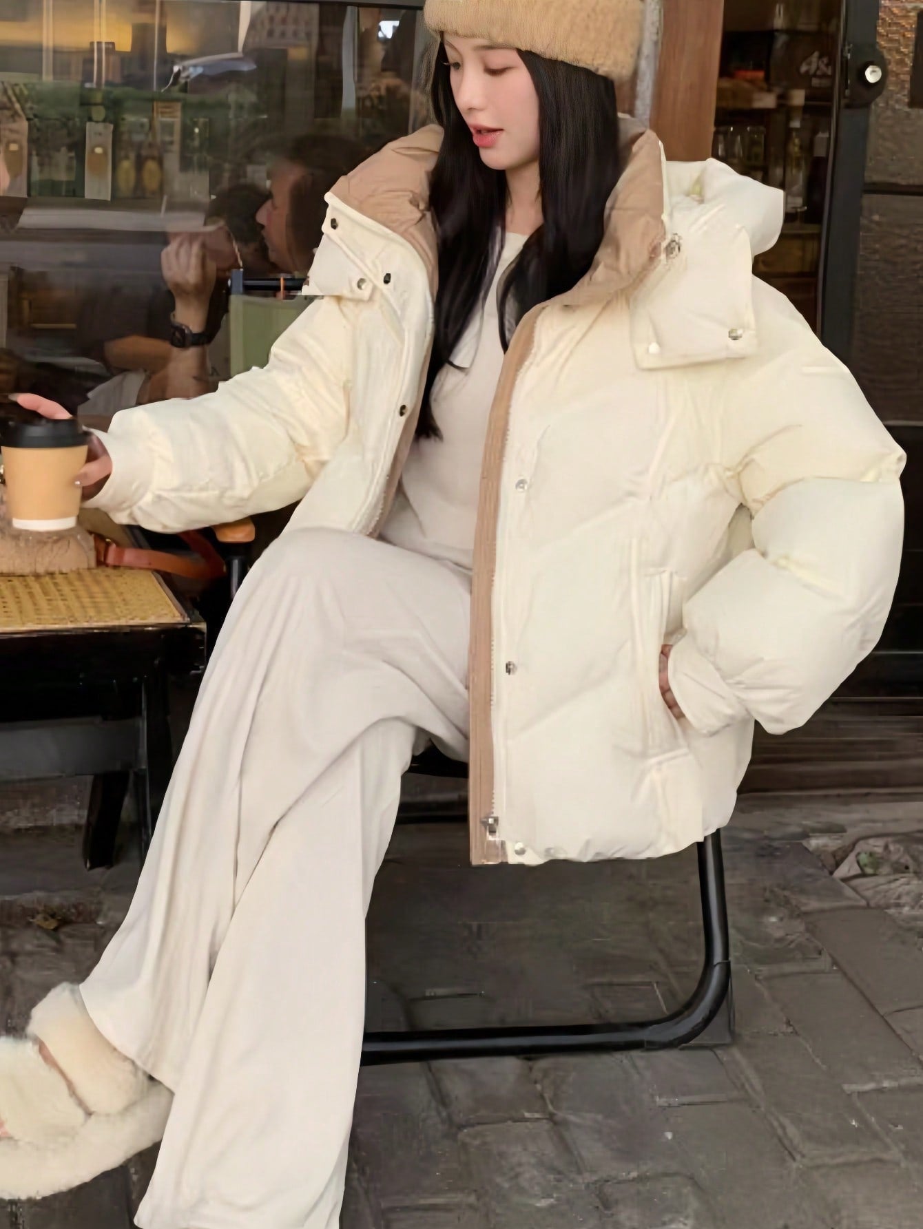 Winter Women's Hoodies Padded Down Coats Elegant Casual Solid Chic Party Birthday Zip Up Hooded Down Jackets Padded Parkas Korean Fashion Thicken Winter Coats Female Puffer Outwear Business Casual Woman Streetwear Clothes