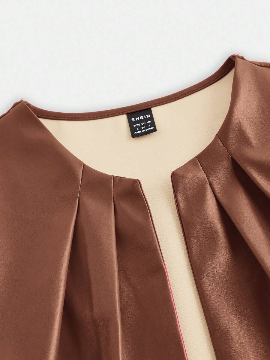 SHEIN Essence Women's Fashionable Commuter Solid Color Cropped Leather Jacket