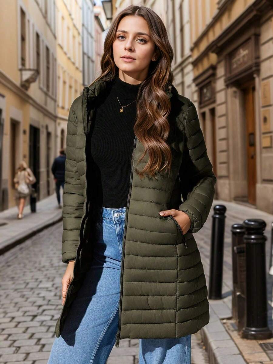 Risissida Women's Casual Hooded Windbreaker With Pockets, Padded Jacket Is Lightweight And Suitable For Everyday Wear