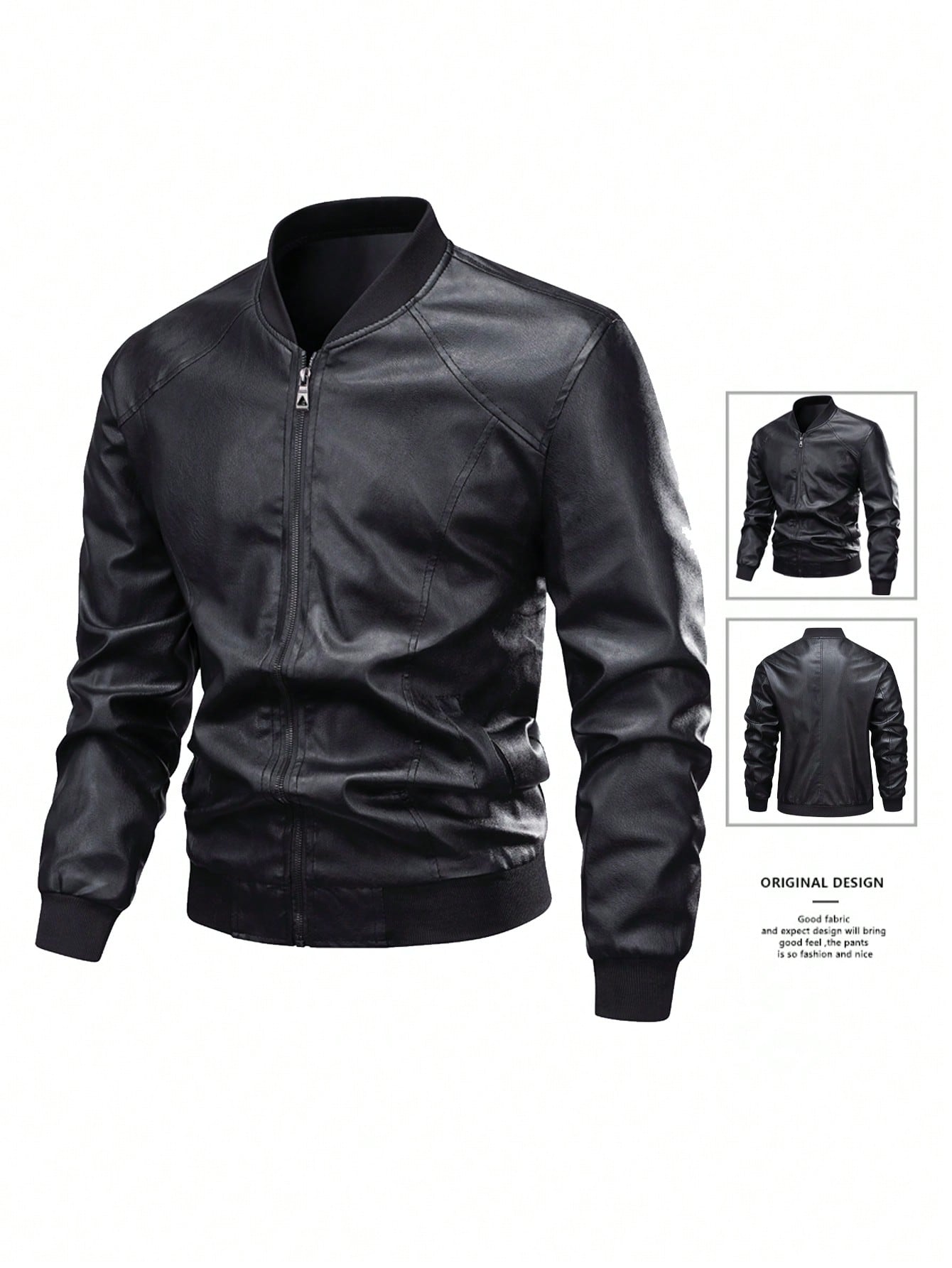 1pc Men's Black Fitted Leather Jacket,Motorcycle Style,Fashionable Urban Men Leather Jacket, Gifts For Husband,Boyfriend,Autumn/Winter