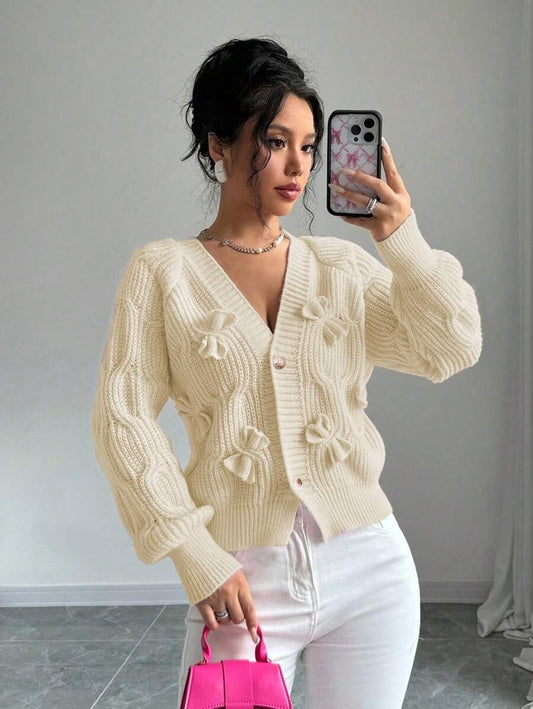 Elenzga Women's Soft Pink Bow Cardigan