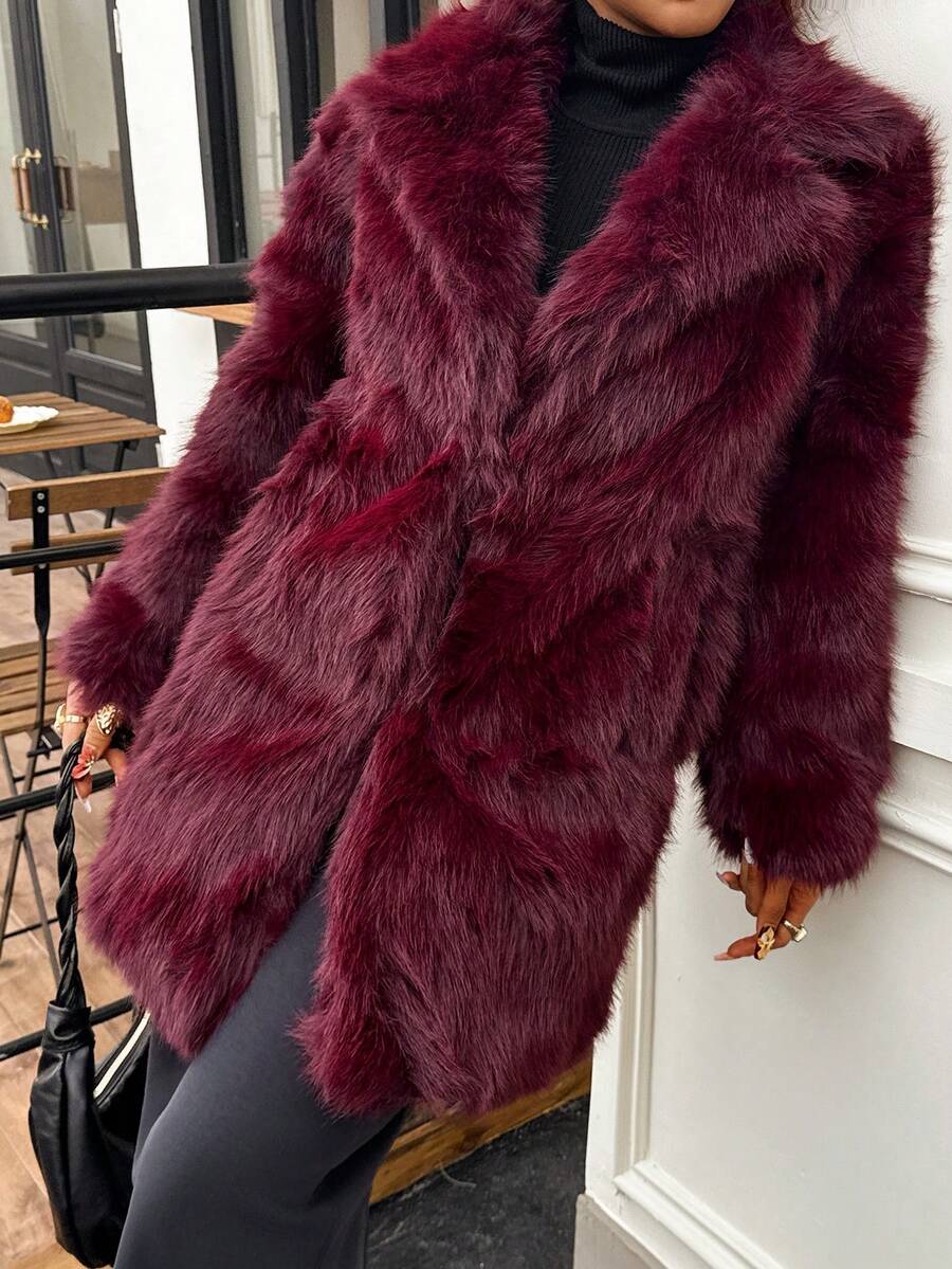 DEEKA Women's Winter New European & American Faux Fur Warm Oversized Plus Size Coat