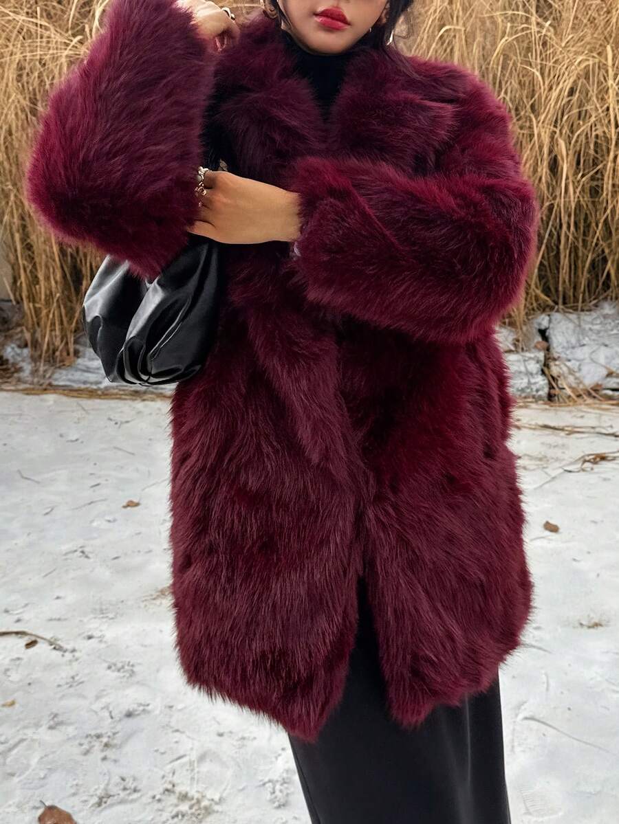 DEEKA Women's Winter New European & American Faux Fur Warm Oversized Plus Size Coat