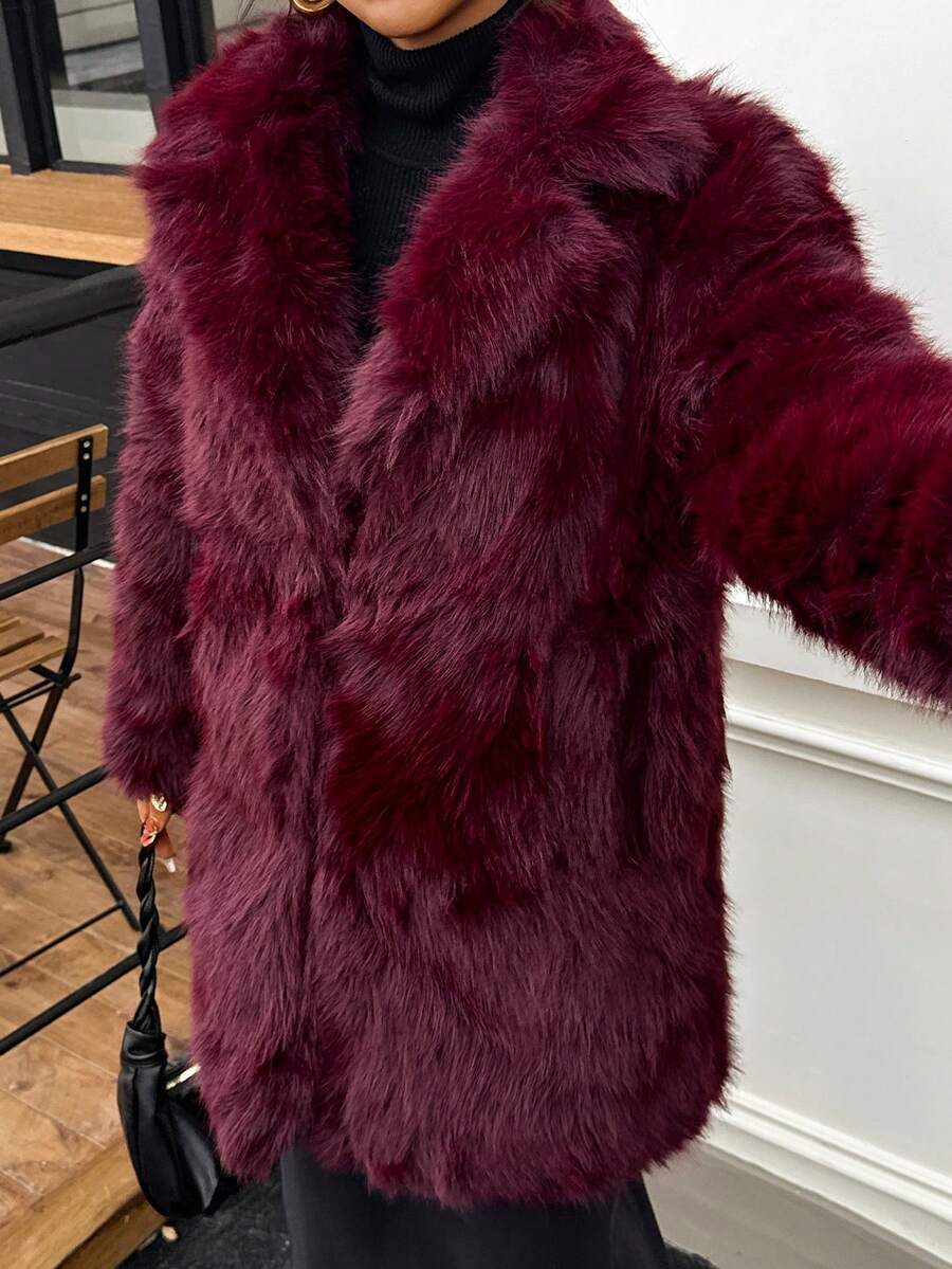 DEEKA Women's Winter New European & American Faux Fur Warm Oversized Plus Size Coat