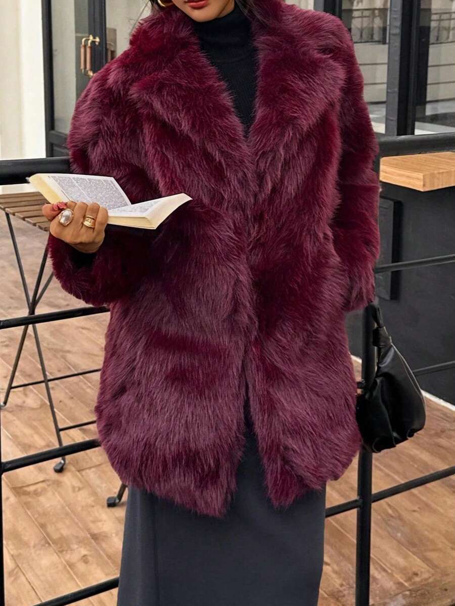 DEEKA Women's Winter New European & American Faux Fur Warm Oversized Plus Size Coat
