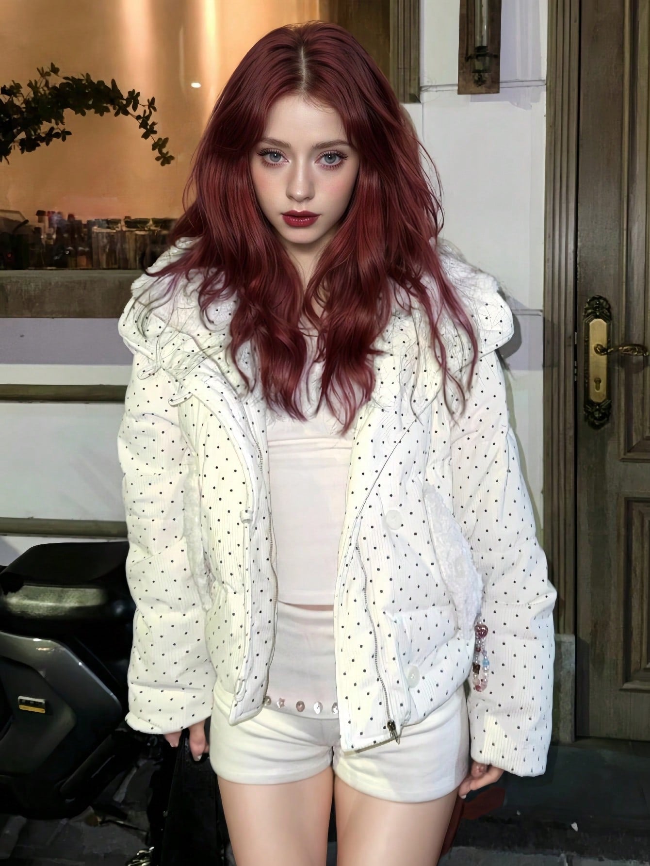 Winter Women Casual Loose Polka Dot Hooded Down Coats Long Sleeve Corduroy Thick Elegant Chic Zip Up Hoodie Puffer Coat Korean Fashion Solid Party Padded Jackets Coats Christmas Outerwear Female Clothes Birthday Outfits Pockets Tops