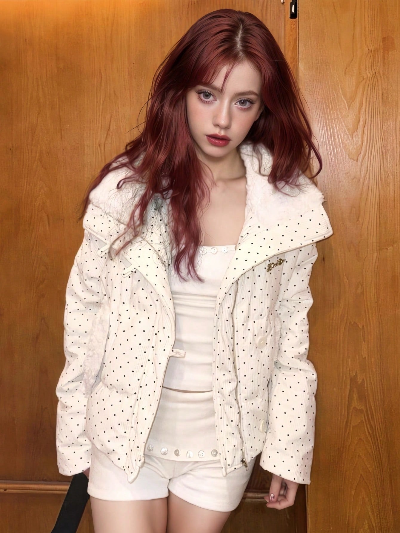 Winter Women Casual Loose Polka Dot Hooded Down Coats Long Sleeve Corduroy Thick Elegant Chic Zip Up Hoodie Puffer Coat Korean Fashion Solid Party Padded Jackets Coats Christmas Outerwear Female Clothes Birthday Outfits Pockets Tops