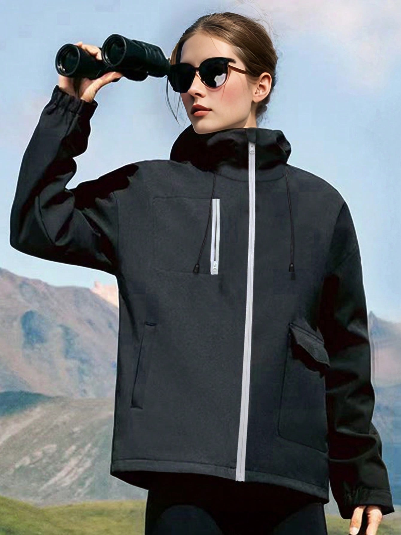 Women's Waterproof Windproof Hiking Jacket – Outdoor Softshell Rain Coat With Hood, Lightweight Travel Camping Climbing Trekking Shell, Adjustable Cuffs