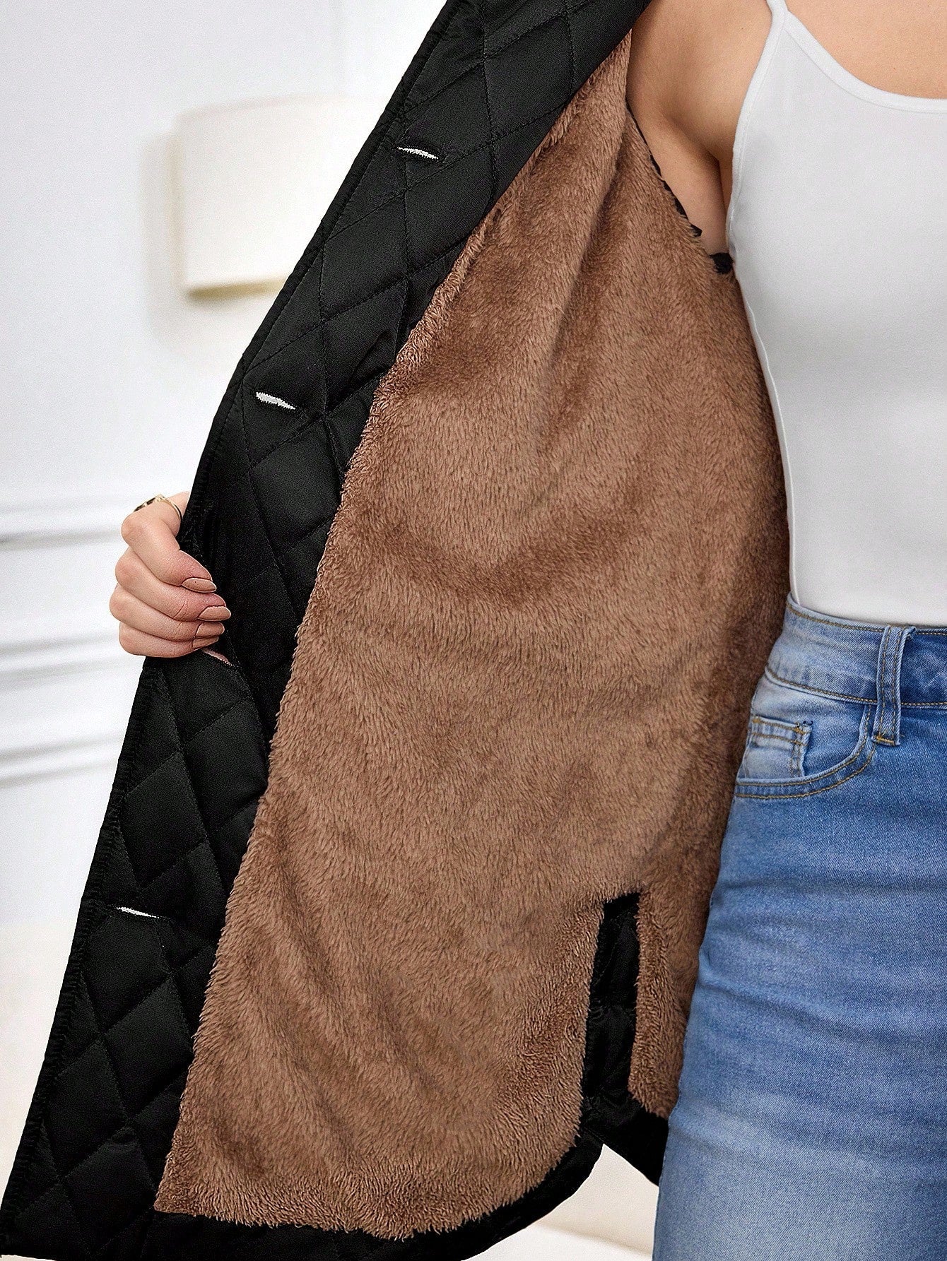 Miaspire Women's Winter Coat, Velvet Warm Hooded Elegant Jacket, Threaded Cuffs, Women's All-Match Black Jacket, Brown Velvet Lining,Zip Up Hoodie For Women, Winter Clothes For Women