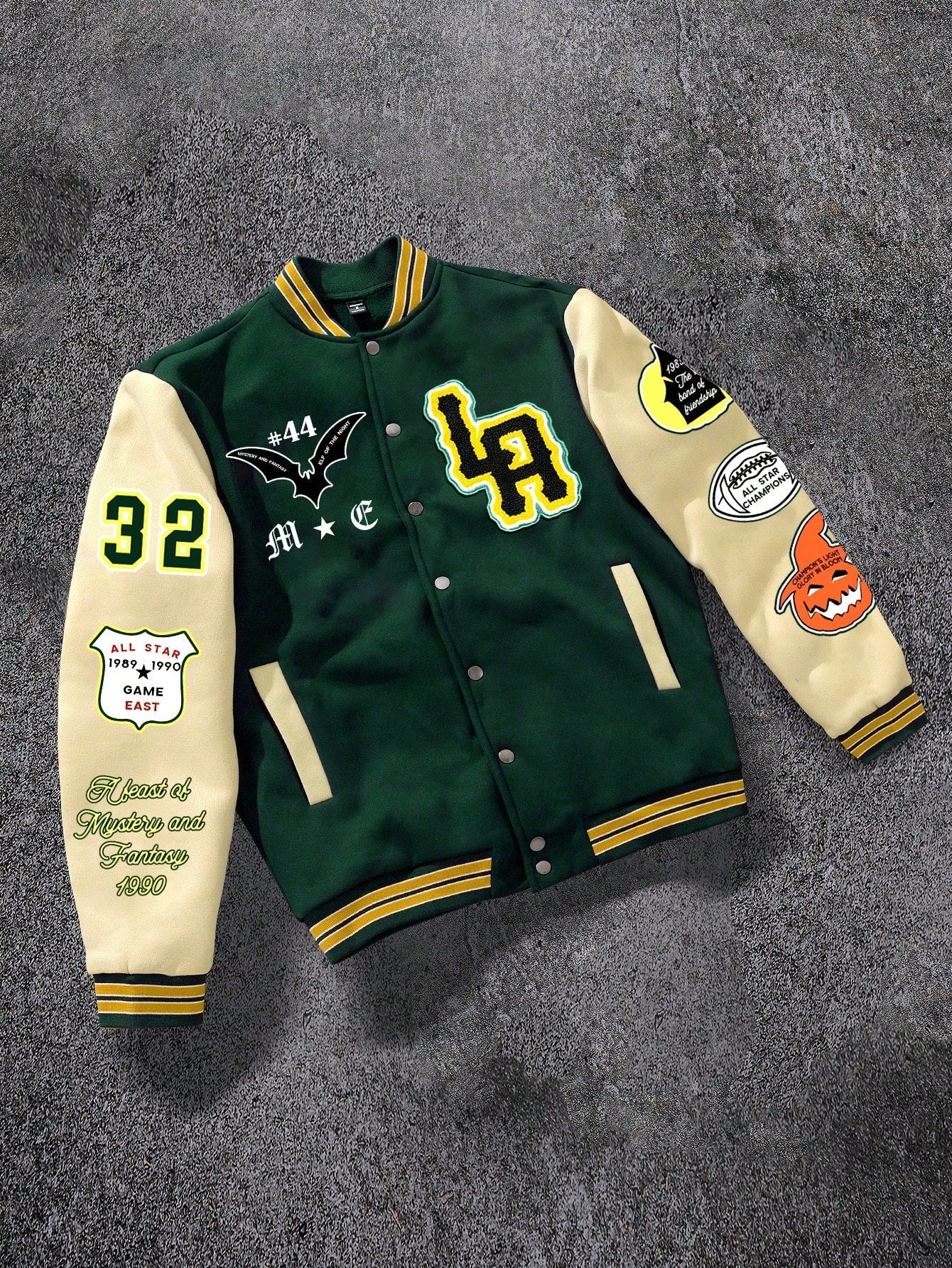 Manfinity Roghcode Men's Casual Street Fashion Varsity Jacket, Halloween Cartoon & Slogan Print Color Block, Autumn Baseball Jacket Letterman Jacket Graphic Jacket Custom Jacket, A Great Gift For Your Boyfriend, Back To School