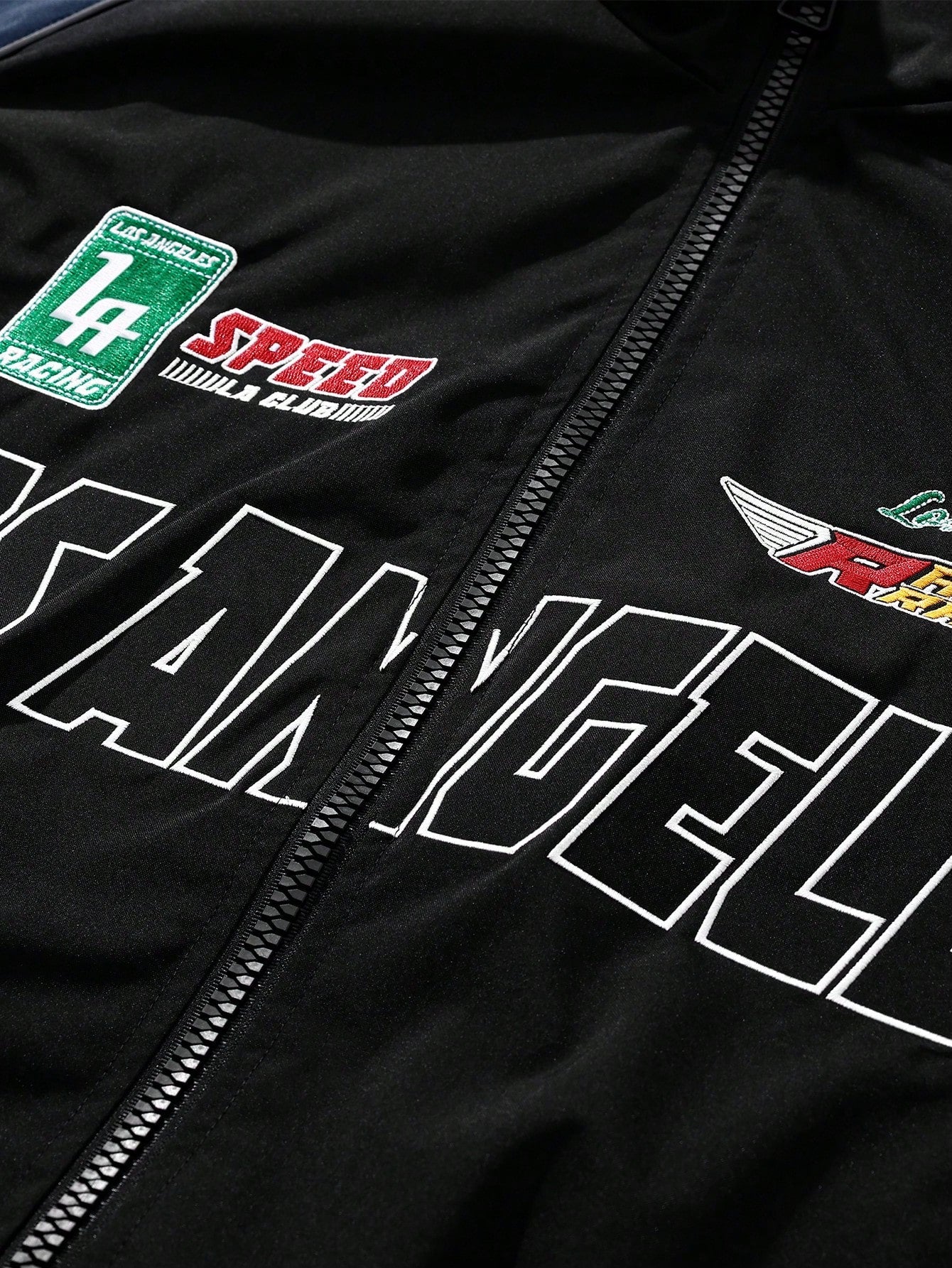 Boyfriend Style Men's Casual Colorblocked Letter Embroidered Windproof Outdoor Cycling Racing Motorcycle Stand Collar Sports Jacket Fall Boyfriend Style Men Clothes,Spring & Fall Going Out Street Wear Racing Jacket Black Biker Jacket