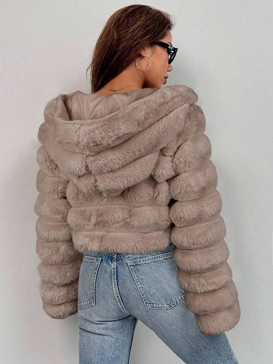 Comfortcana Women's Fashion Street Zip-Up Hooded Faux Fur Jacket, Winter Brown Zip Up Winter Winter Clothes Jacket Halloween Christmas,Winter Clothes For Women