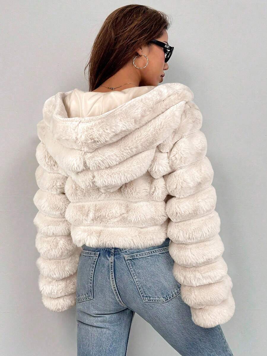 Comfortcana Women's Fashion Street Zip-Up Hooded Faux Fur Jacket, Winter Brown Zip Up Winter Winter Clothes Jacket Halloween Christmas,Winter Clothes For Women