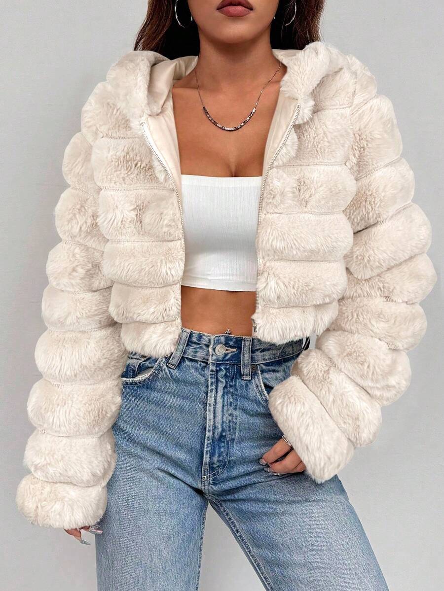 Comfortcana Women's Fashion Street Zip-Up Hooded Faux Fur Jacket, Winter Brown Zip Up Winter Winter Clothes Jacket Halloween Christmas,Winter Clothes For Women