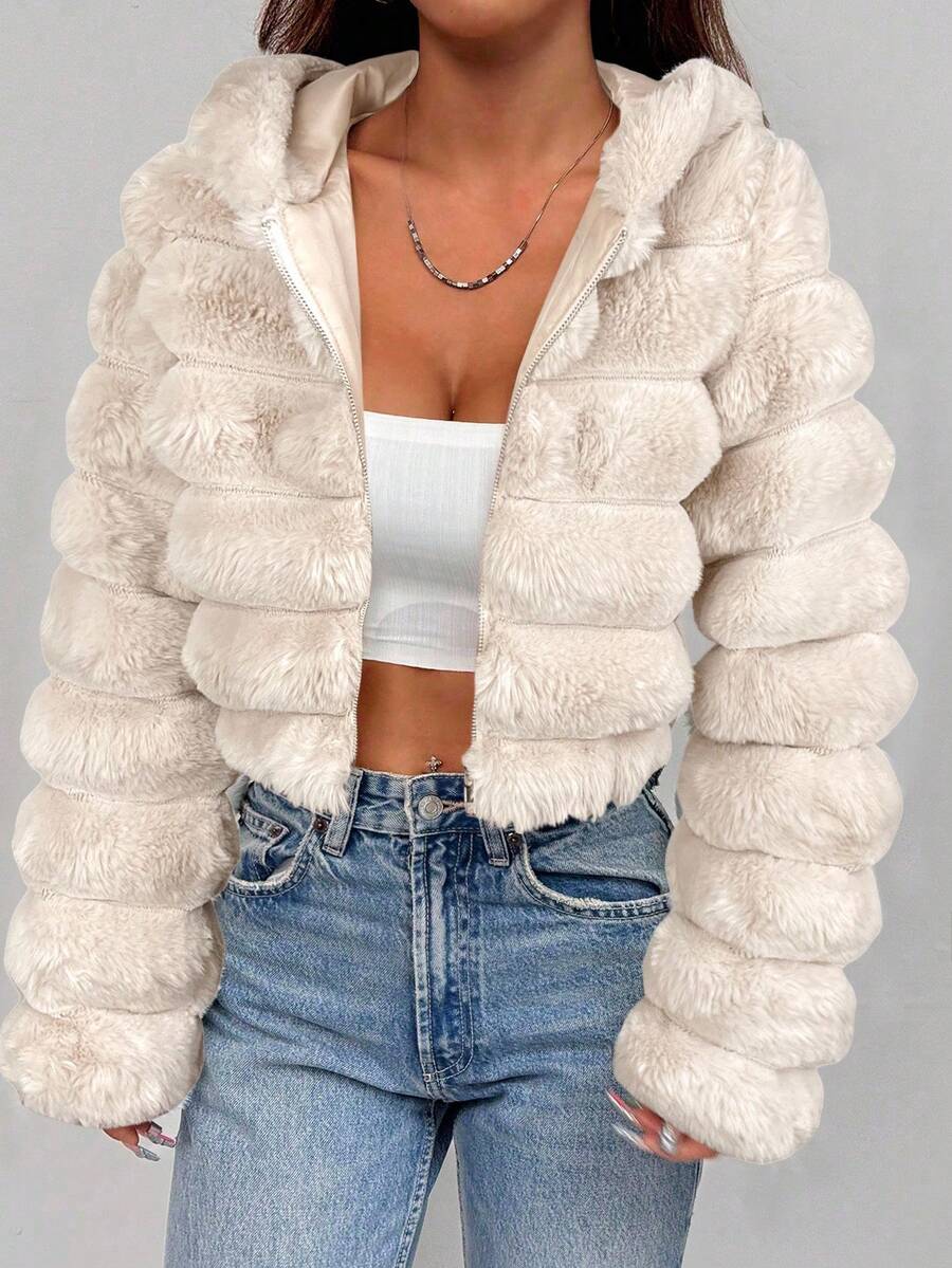 Comfortcana Women's Fashion Street Zip-Up Hooded Faux Fur Jacket, Winter Brown Zip Up Winter Winter Clothes Jacket Halloween Christmas,Winter Clothes For Women