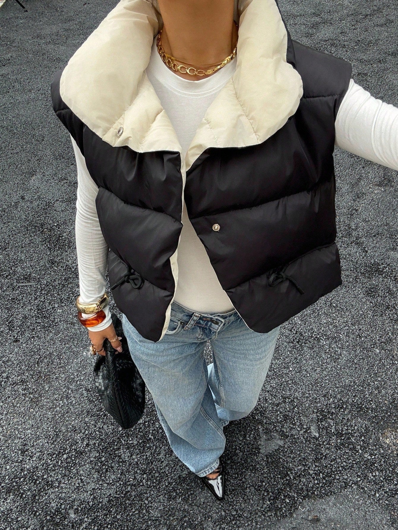 Siren Gaze 2-In-1 Reversible High Collar Padded Vest Jacket In Fall/Winter , Puffer Vest