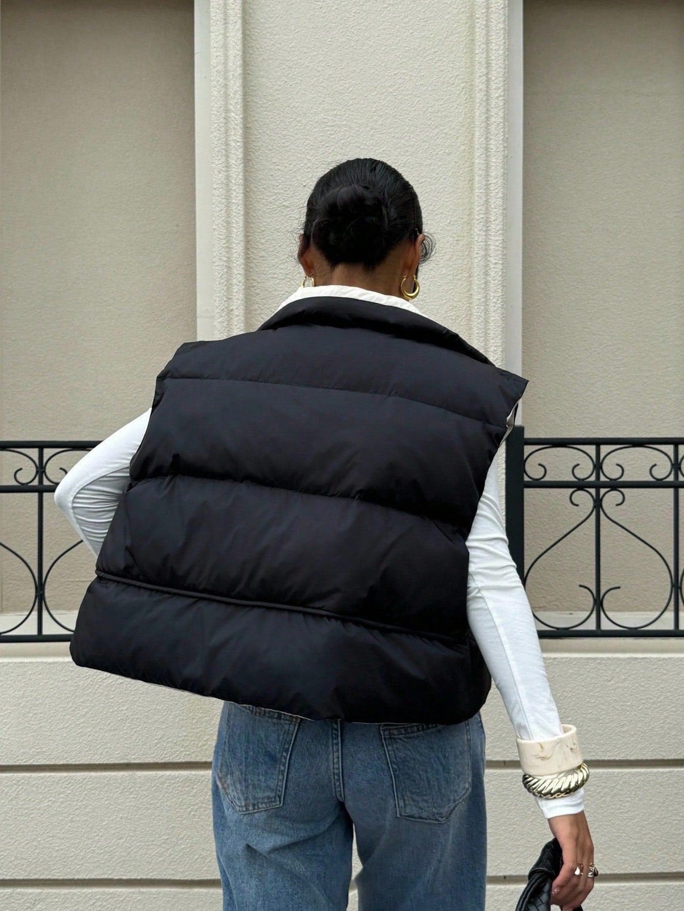 Siren Gaze 2-In-1 Reversible High Collar Padded Vest Jacket In Fall/Winter , Puffer Vest