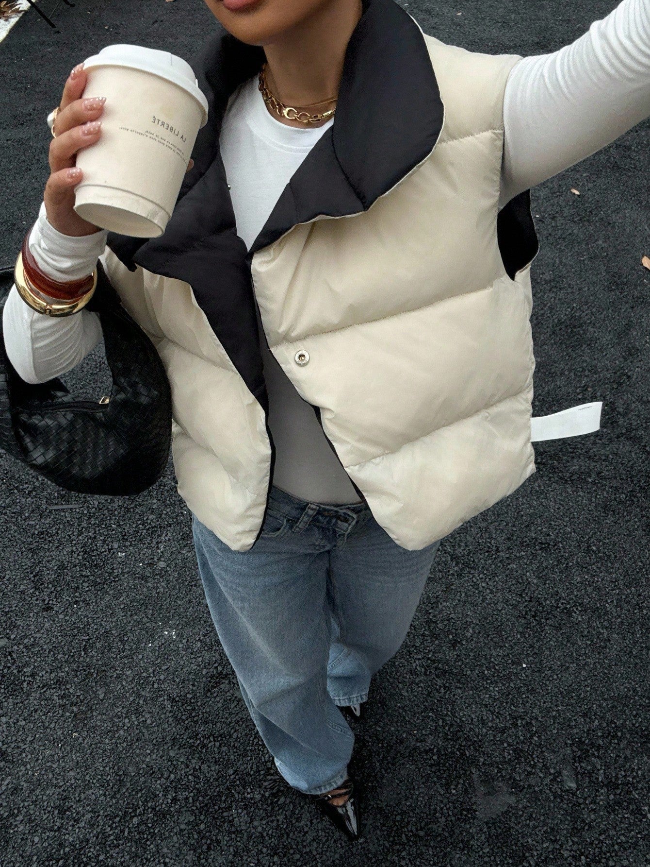 Siren Gaze 2-In-1 Reversible High Collar Padded Vest Jacket In Fall/Winter , Puffer Vest