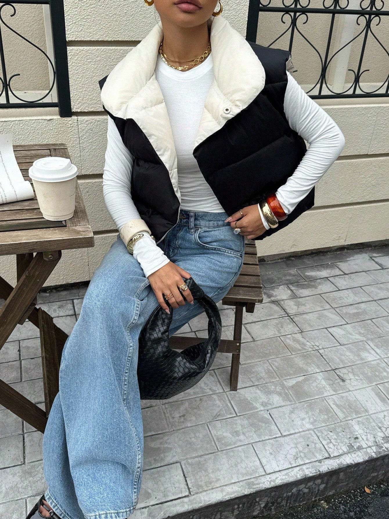 Siren Gaze 2-In-1 Reversible High Collar Padded Vest Jacket In Fall/Winter , Puffer Vest