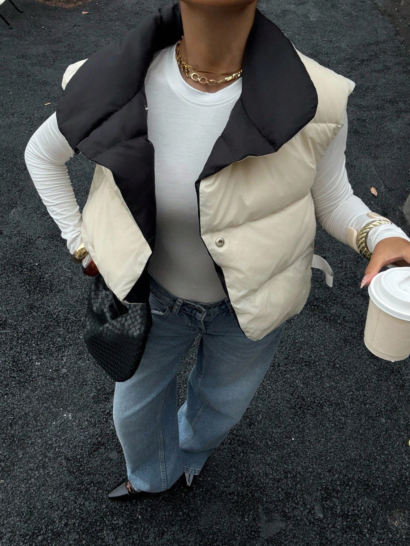 Siren Gaze 2-In-1 Reversible High Collar Padded Vest Jacket In Fall/Winter , Puffer Vest