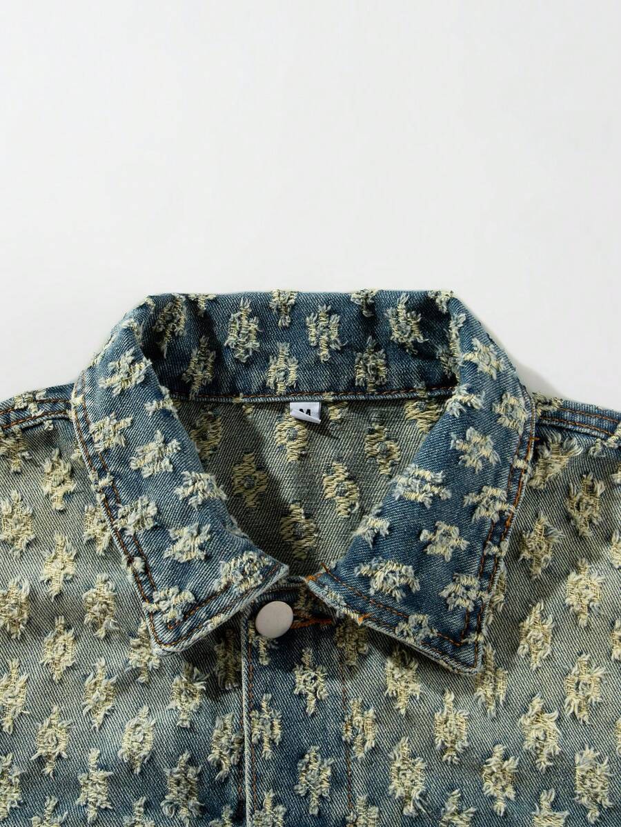 Retro Street Fashion American Style Men's Denim Floral Print Jacket, Niche, Fall