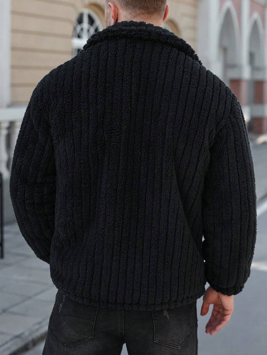 Manfinity Casual Cool Flap Detail Button Front Flannel Fleece Jacket
