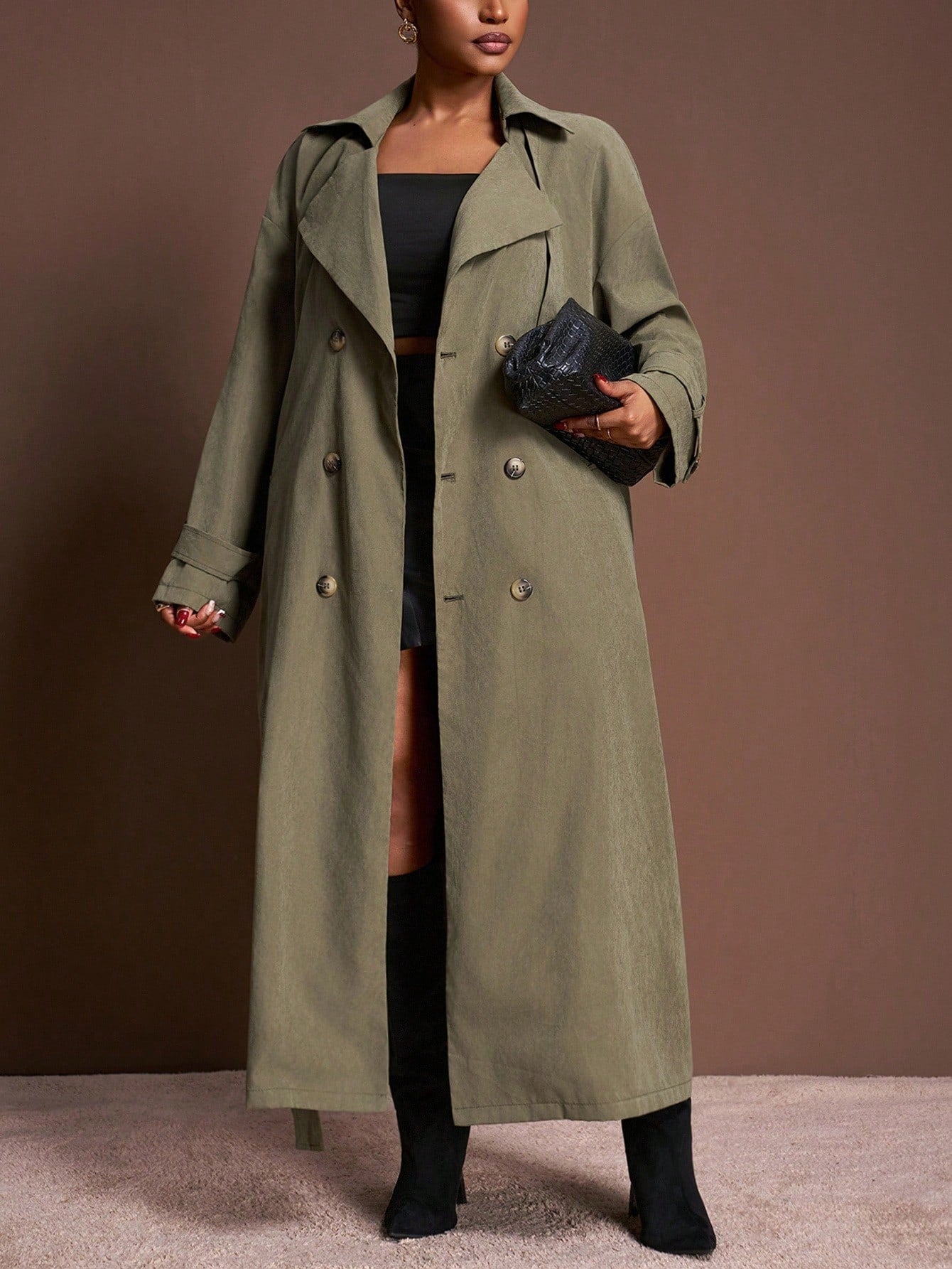 Veslaya 2025 New Autumn/Winter Plus Size Women's College Style/Business Casual Wear/Western Style/Office Attire/Street Club/City Vacation/Graduation Date/Refined Elegant/Party/Independence Day/Casual Basic Fashion Outdoor Social Wear/Loose Fit Military G