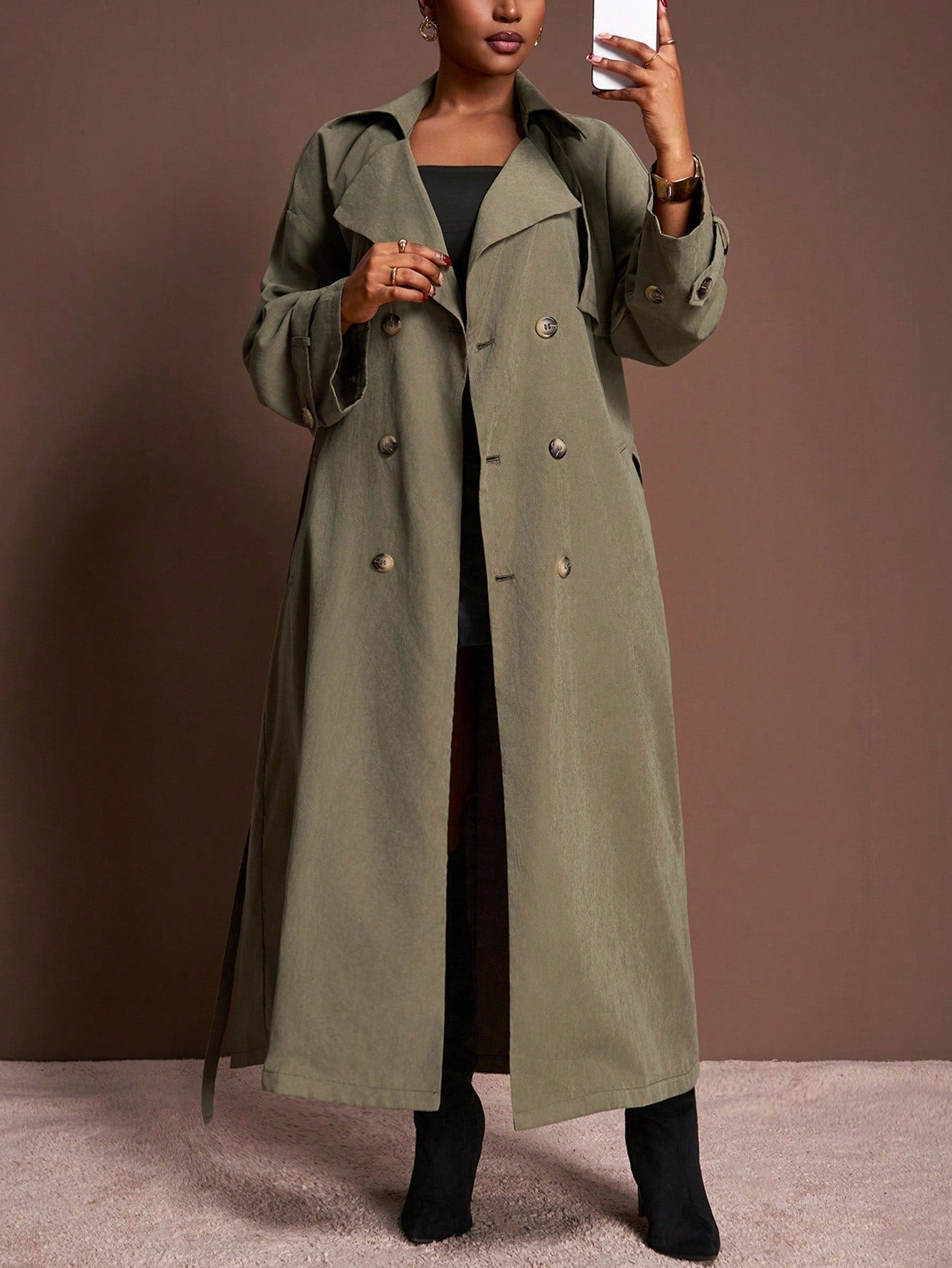 Veslaya 2025 New Autumn/Winter Plus Size Women's College Style/Business Casual Wear/Western Style/Office Attire/Street Club/City Vacation/Graduation Date/Refined Elegant/Party/Independence Day/Casual Basic Fashion Outdoor Social Wear/Loose Fit Military G