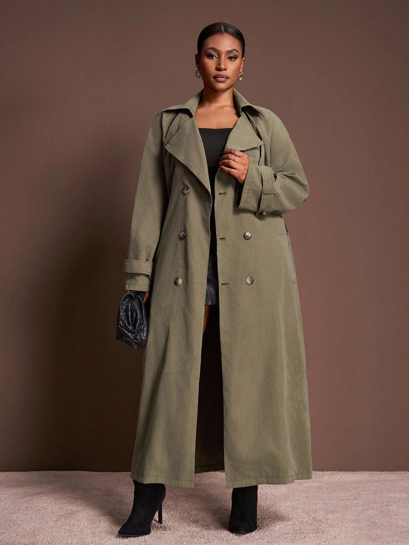 Veslaya 2025 New Autumn/Winter Plus Size Women's College Style/Business Casual Wear/Western Style/Office Attire/Street Club/City Vacation/Graduation Date/Refined Elegant/Party/Independence Day/Casual Basic Fashion Outdoor Social Wear/Loose Fit Military G