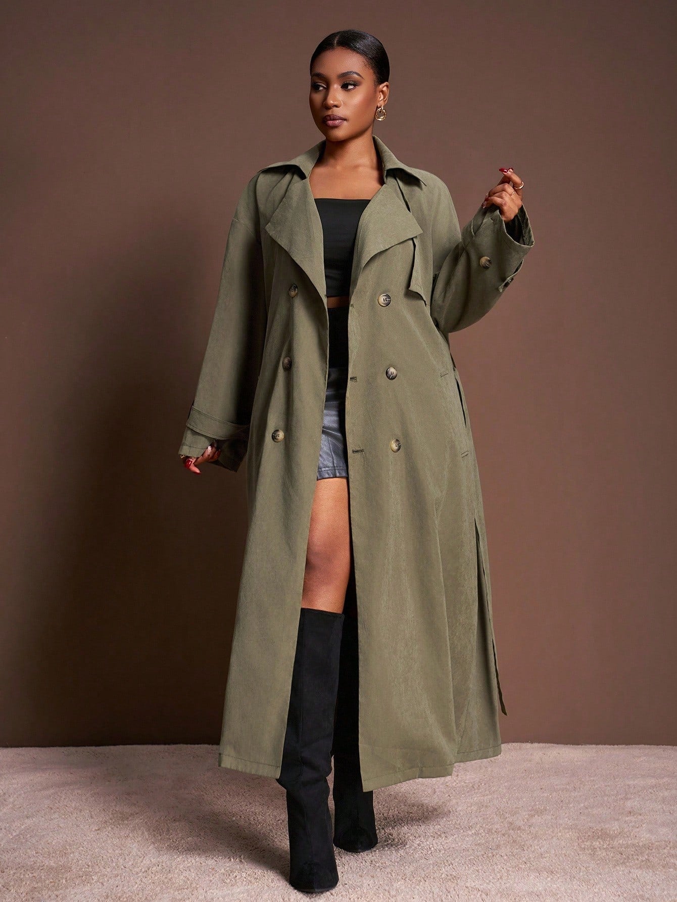 Veslaya 2025 New Autumn/Winter Plus Size Women's College Style/Business Casual Wear/Western Style/Office Attire/Street Club/City Vacation/Graduation Date/Refined Elegant/Party/Independence Day/Casual Basic Fashion Outdoor Social Wear/Loose Fit Military G