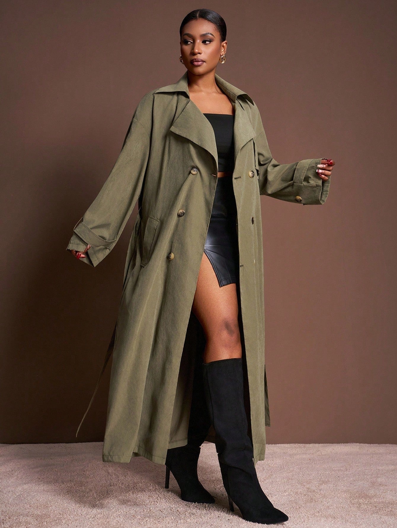 Veslaya 2025 New Autumn/Winter Plus Size Women's College Style/Business Casual Wear/Western Style/Office Attire/Street Club/City Vacation/Graduation Date/Refined Elegant/Party/Independence Day/Casual Basic Fashion Outdoor Social Wear/Loose Fit Military G