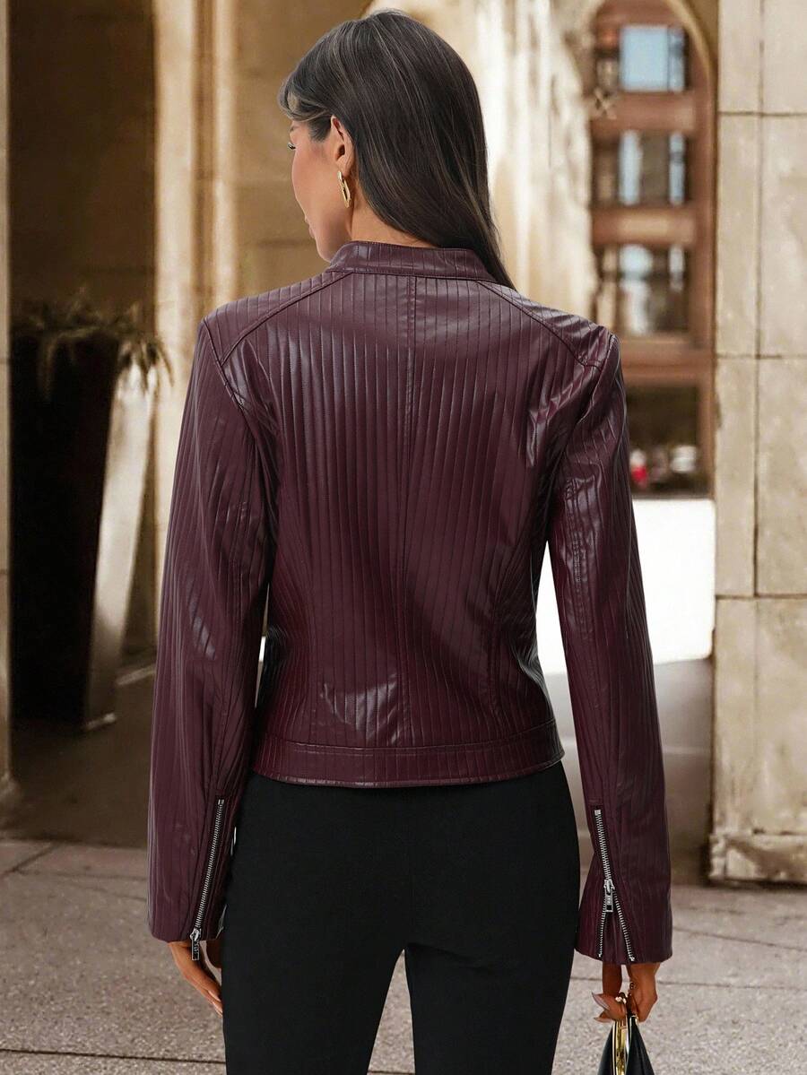 Editum Slim Fit Zip-Up Fleece Jacket With Lining, Black High Collar Casual Street Style Long Sleeve Women's Jacket For Autumn/Winter Black Jacket Women Cropped Jacket Black Crop Jacket Jackets For Women Casual Black Blazer Women,Cozy Fall And Winter Clot