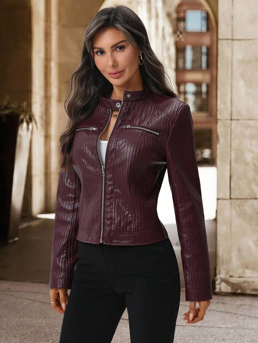 Editum Slim Fit Zip-Up Fleece Jacket With Lining, Black High Collar Casual Street Style Long Sleeve Women's Jacket For Autumn/Winter Black Jacket Women Cropped Jacket Black Crop Jacket Jackets For Women Casual Black Blazer Women,Cozy Fall And Winter Clot