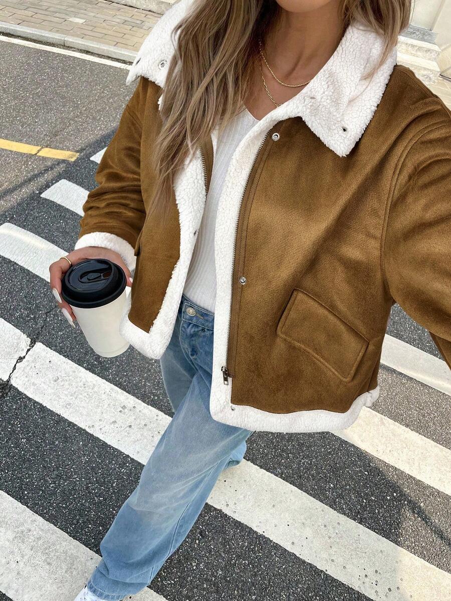 Serisse Winter Women Jacket Women's Loose Fit Zip-Up Collar Thermal Lined Casual Jacket For Fall/Winter Winter Women Coat Jacket