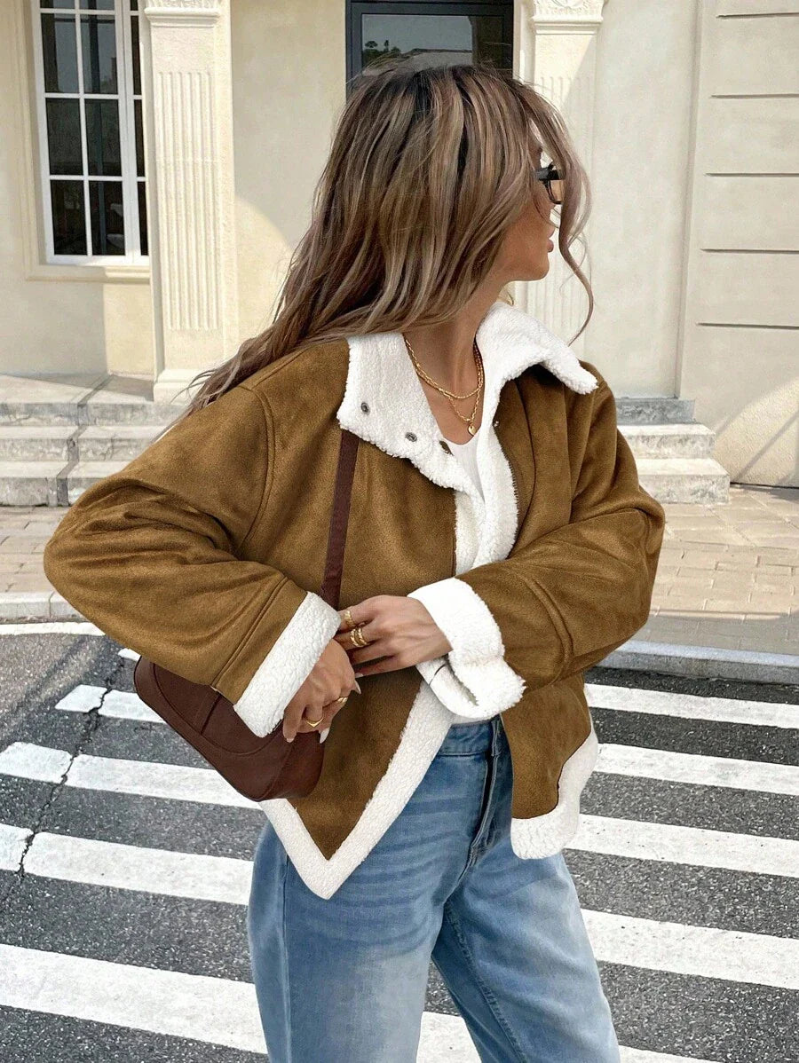 Serisse Winter Women Jacket Women's Loose Fit Zip-Up Collar Thermal Lined Casual Jacket For Fall/Winter Winter Women Coat Jacket