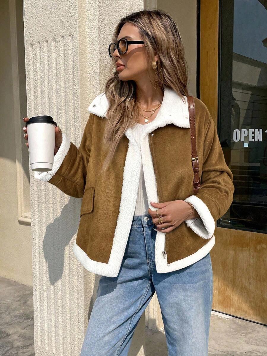 Serisse Winter Women Jacket Women's Loose Fit Zip-Up Collar Thermal Lined Casual Jacket For Fall/Winter Winter Women Coat Jacket