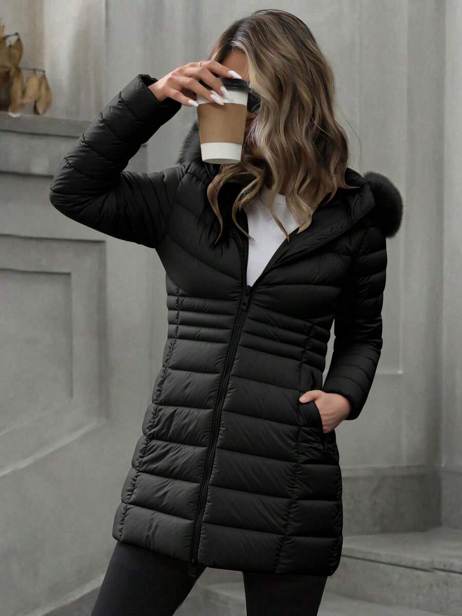 Risissida Ladies' Casual Hooded Jacket, With Pockets, Lightweight Down Jacket, Perfect For Daily Wear.