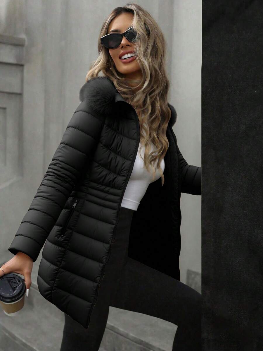 Risissida Ladies' Casual Hooded Jacket, With Pockets, Lightweight Down Jacket, Perfect For Daily Wear.