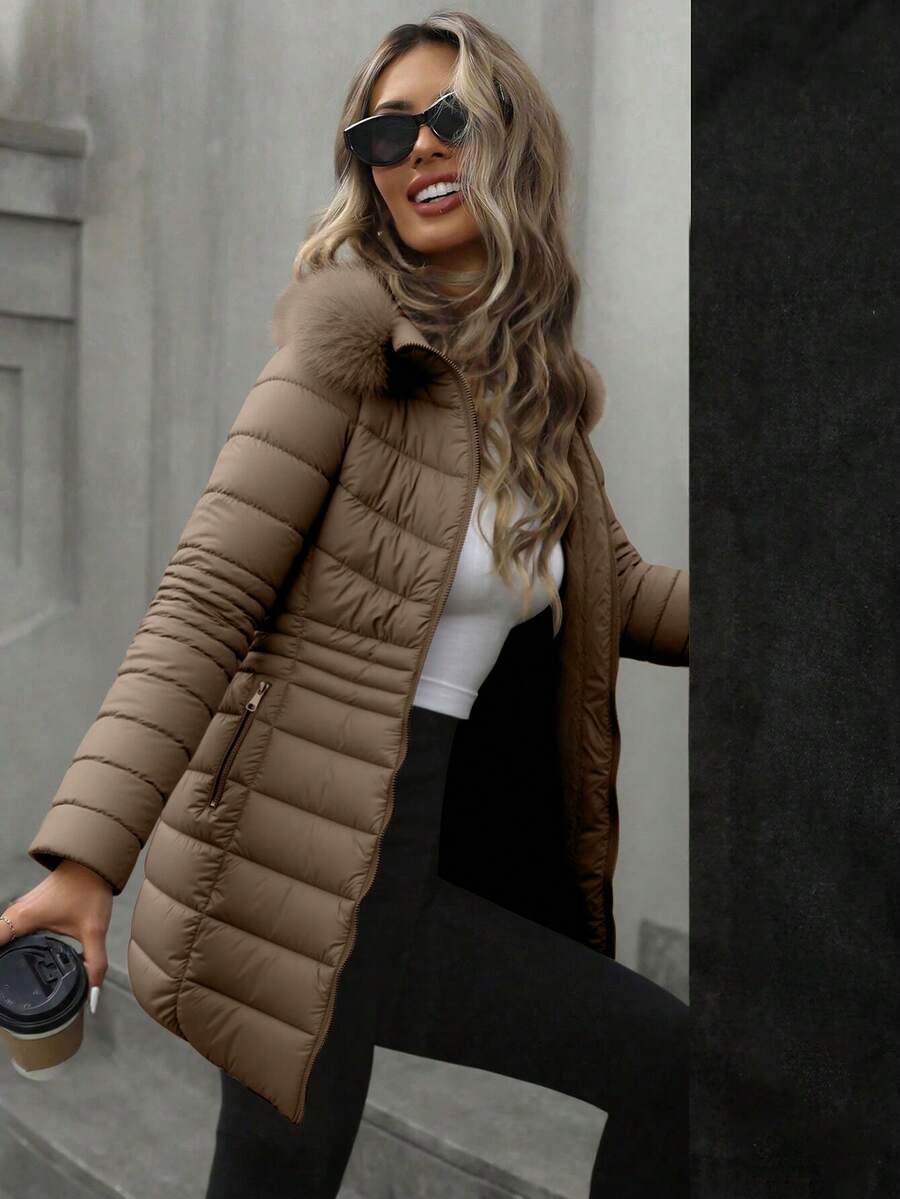 Risissida Ladies' Casual Hooded Jacket, With Pockets, Lightweight Down Jacket, Perfect For Daily Wear.