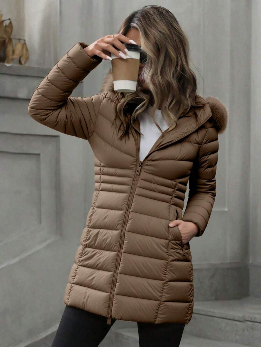 Risissida Ladies' Casual Hooded Jacket, With Pockets, Lightweight Down Jacket, Perfect For Daily Wear.