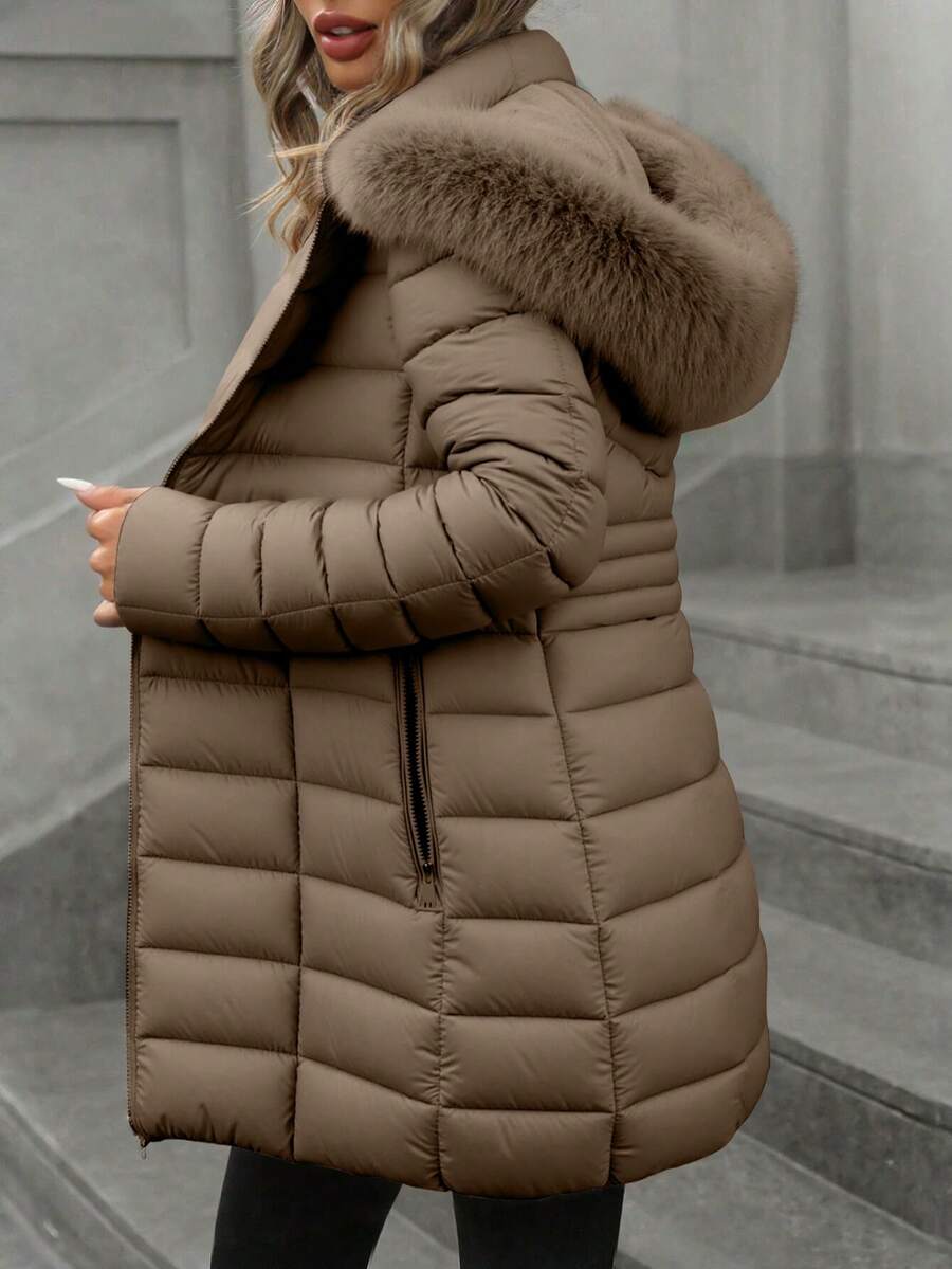 Risissida Ladies' Casual Hooded Jacket, With Pockets, Lightweight Down Jacket, Perfect For Daily Wear.