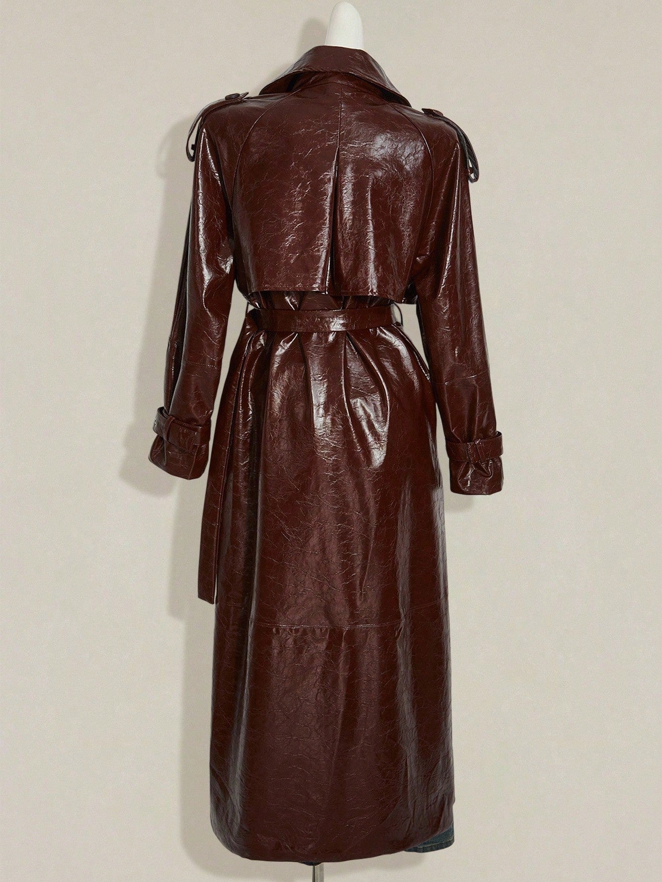 SHEIN ICON Women's Brown Solid Color Long Sleeve PU Leather Jacket Winter Trench Women Coat Halloween Outfits