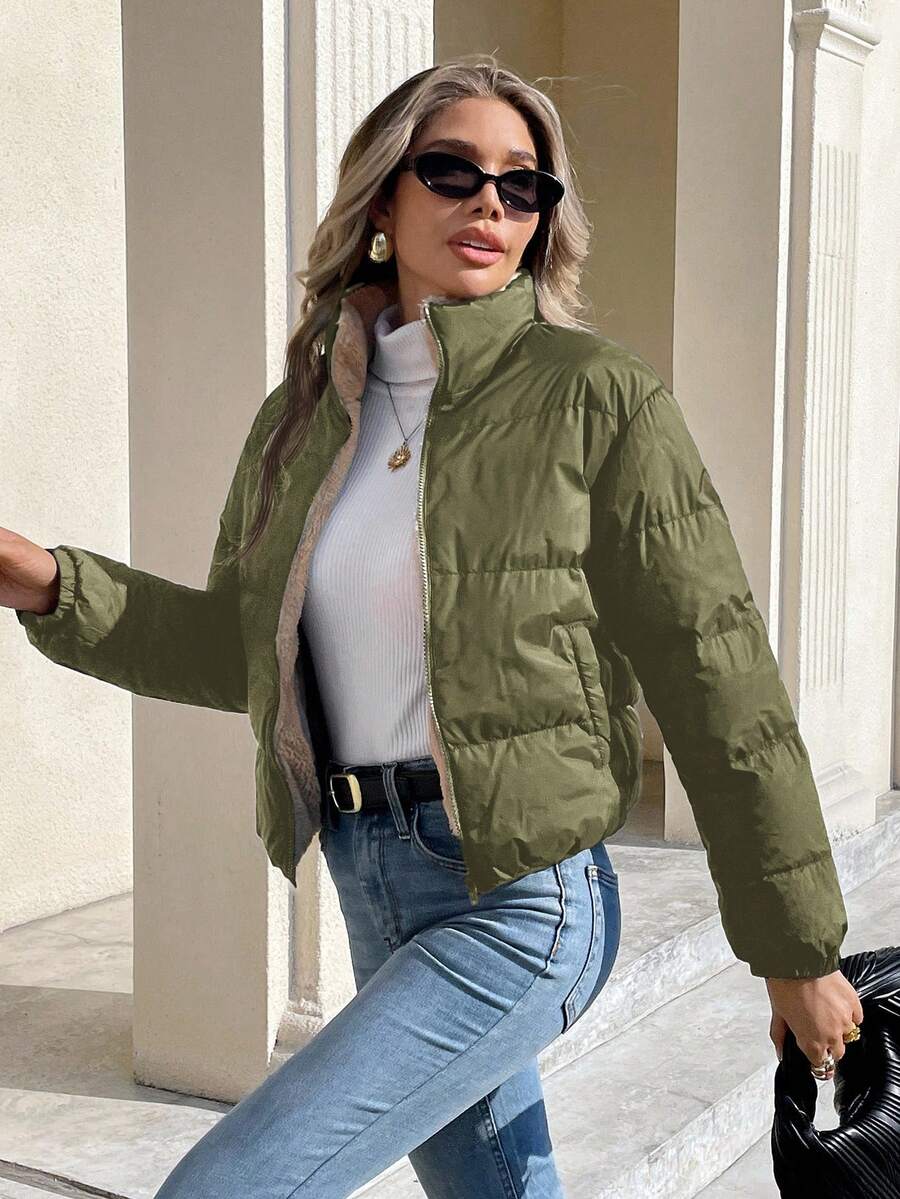 Siren Gaze Women's Casual Stand Collar Thermal Lined Jacket, Versatile For Winter,Fall Brown