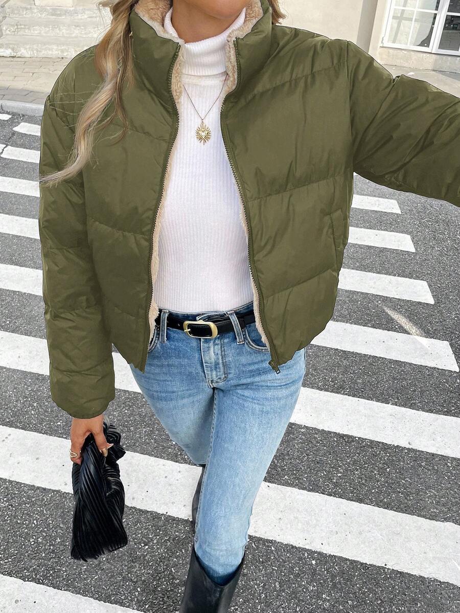 Siren Gaze Women's Casual Stand Collar Thermal Lined Jacket, Versatile For Winter,Fall Brown