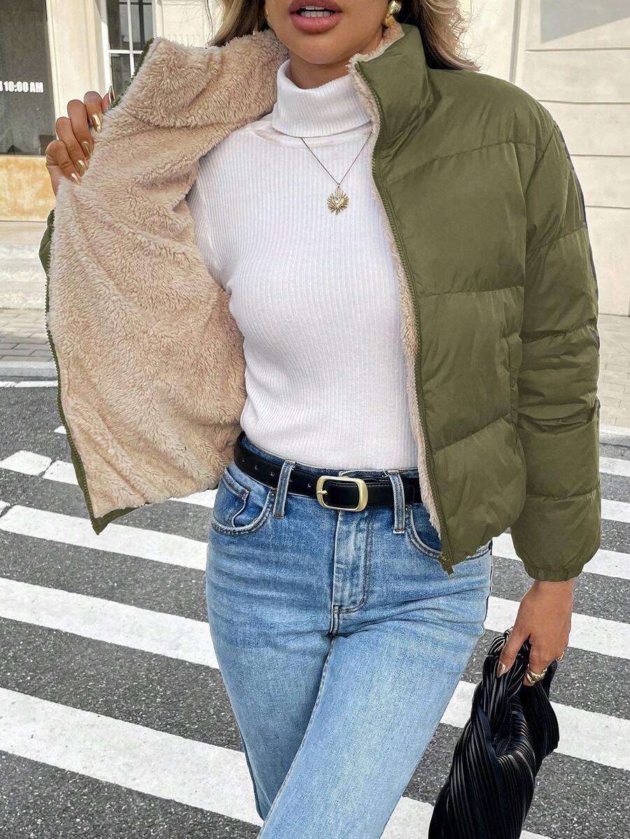Siren Gaze Women's Casual Stand Collar Thermal Lined Jacket, Versatile For Winter,Fall Brown
