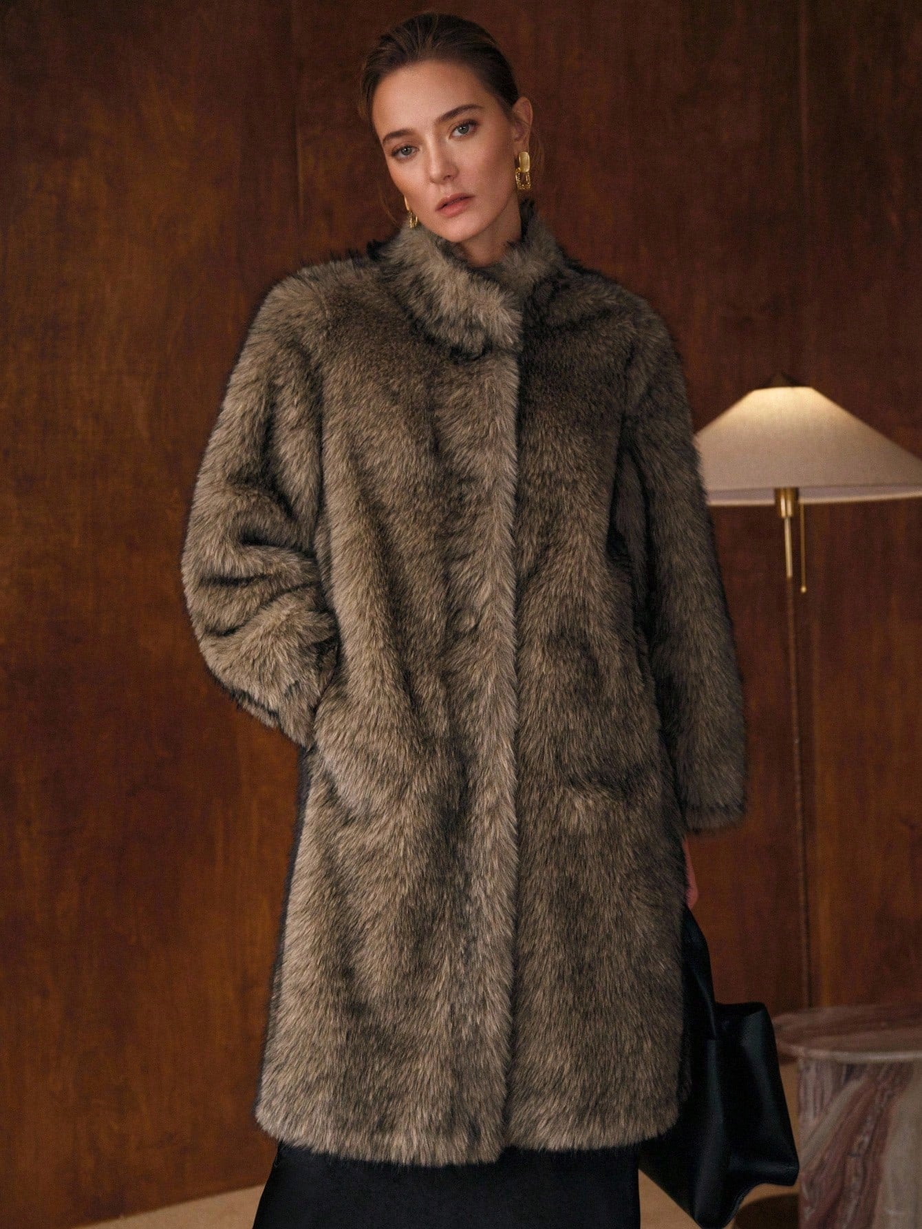 MOTF PREMIUM MID-LENGTH LOOSE FAUX FUR COAT, AUTUMN/WINTER